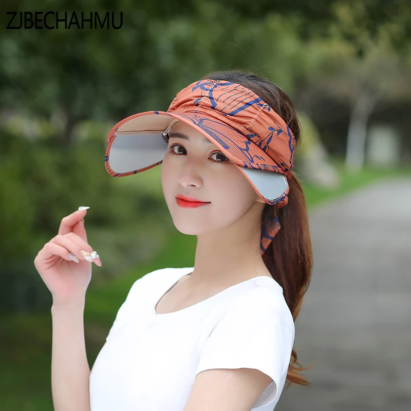 

Fashion NEW Summer Women's Spacious Sun Hats Novel Visor Retractable Empty Top Cap Adjustable Size Women Fashion Beach Hat