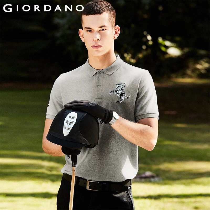 Giordano Стрейчевая Футболка Polo с короткими рукавами slim fit вышивкой наполеона на