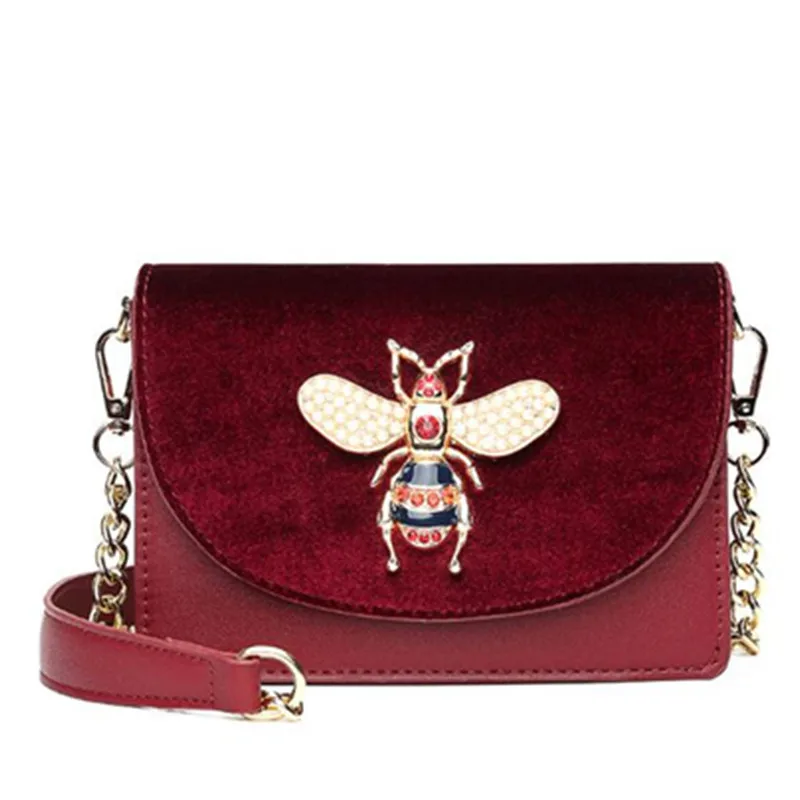 

2019 new Fashion Women's chain crossbody PU bags Thread designer velvet shoulder bag winter luxury Bee handbag Sac A Main