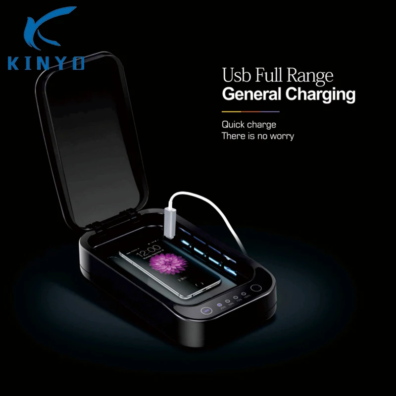 

Automatic voice multifuntional mobile phone sterilizer with smart dimension and 5V low voltage Portable and wireless charging