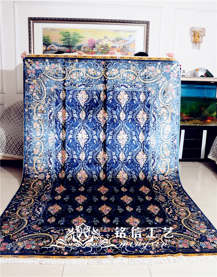 

6.56'x9.84' Strip Flower Silk Rugs Hand Knotted Handmade Area Carpets For Parlor