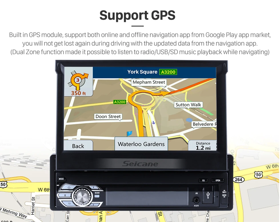 Flash Deal Seicane Android 6.0 7inch 1Din Car Stereo Audio CD DVD Player Radio HD Tochscreen GPS Navigation System 7
