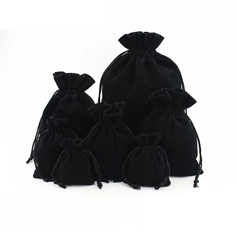 20pcs Flannel Jewelry Drawstring Bags Black Jewellery Pouches Velvet Gift Bags Wedding Favor Bags Can Custom Personalized Logo 10pcs lot custom drawstring bags jewelry packaging bags pouches chic wedding favor bags flannel velvet