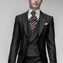 Высококачественная Черная пуговица для жениха, лучшее мужское платье для выпускного вечера с отворотом, зауженное пальто впору, пальто+ брюки+ галстук+ жилет