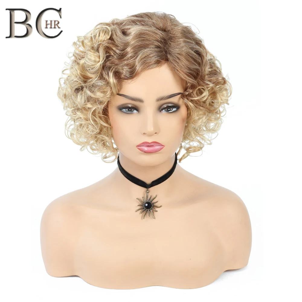 

BCHR 6 Inch Short Curly Platinum Synthetic Wigs For Black Women African Hairstyles Natural Blonde Hair Wig