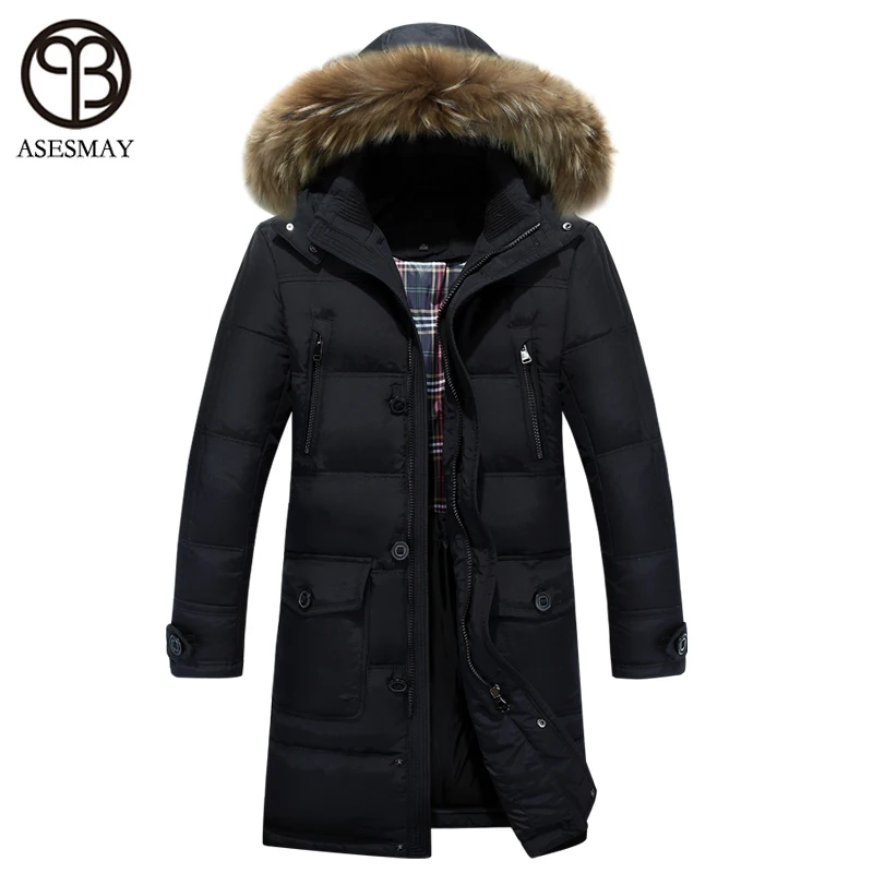 2016 Luxury brand down coat men parka long winter jacket hood fur ...