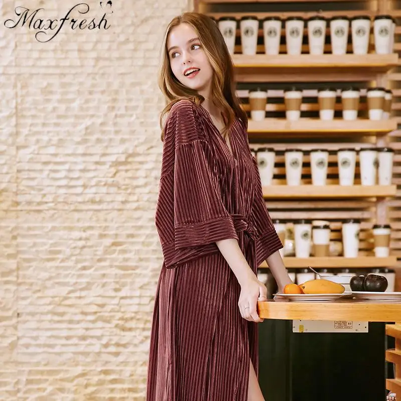 Maxfresh осенние бархатные пижамы женские длинные один халат|Комплекты халатов и