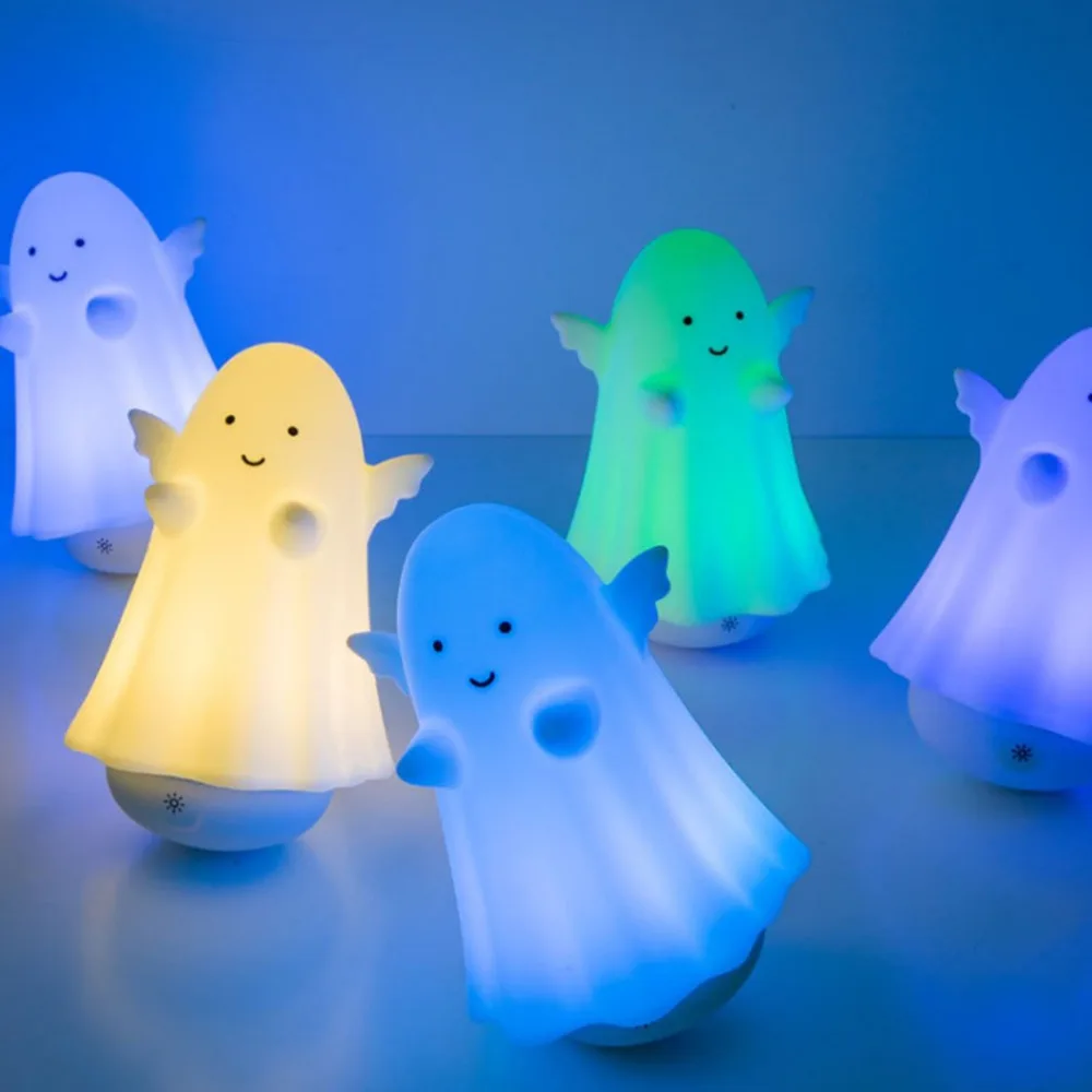 Colorful Clever Ghost Night Light LED Silicone USB Charging Lamp Touch