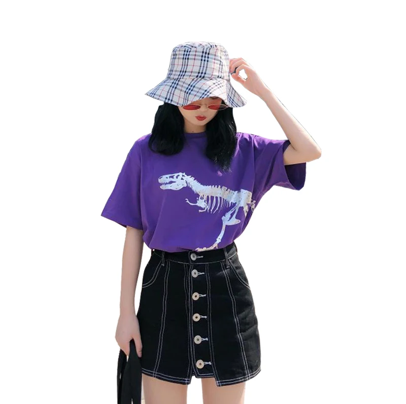 2018 Summer Harajuku Women's t Shirt Brand New Fashion dinosaur Print Casual Short Sleeve O-Neck Loose t-shirts Tops Plus Size