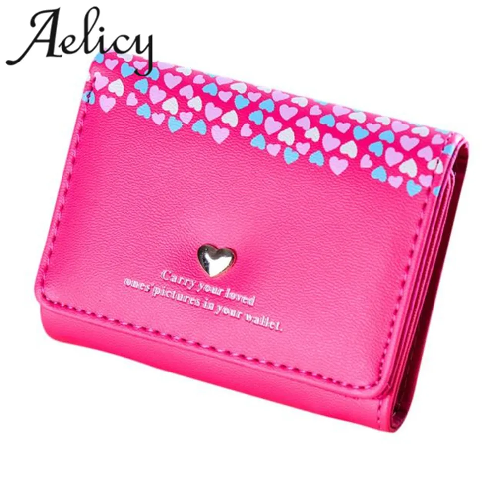 Женский кошелек с сердечками Aelicy модный короткий отделением для карт светильник
