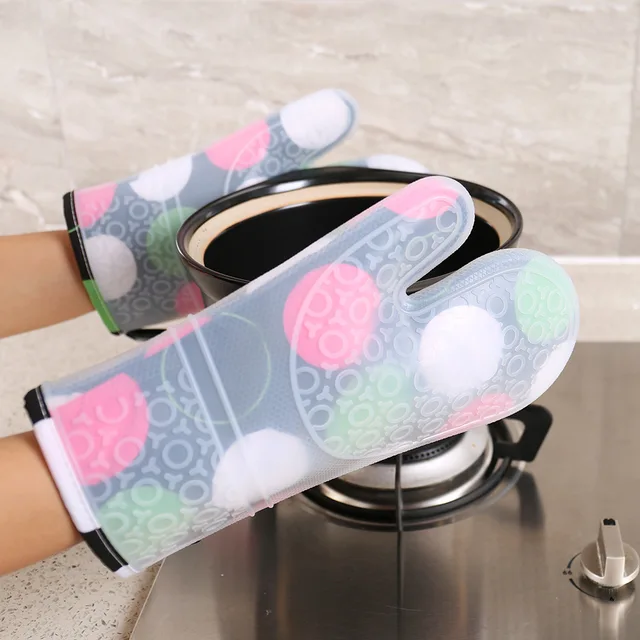 Special Offers 1PCS Heat Resistant Silicone Kitchen Gloves Oven Mitts Thicker Silicone Cooking Glove Microwave Oven Kitchen Print Gloves -30
