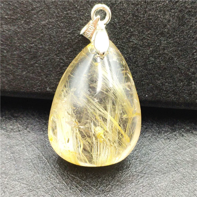 

Natural Gold Rutilated Quartz Pendant Water Drop Gemstone Party Anniversary Gift 27x20x14mm Crystal Accessories Stone Pendant