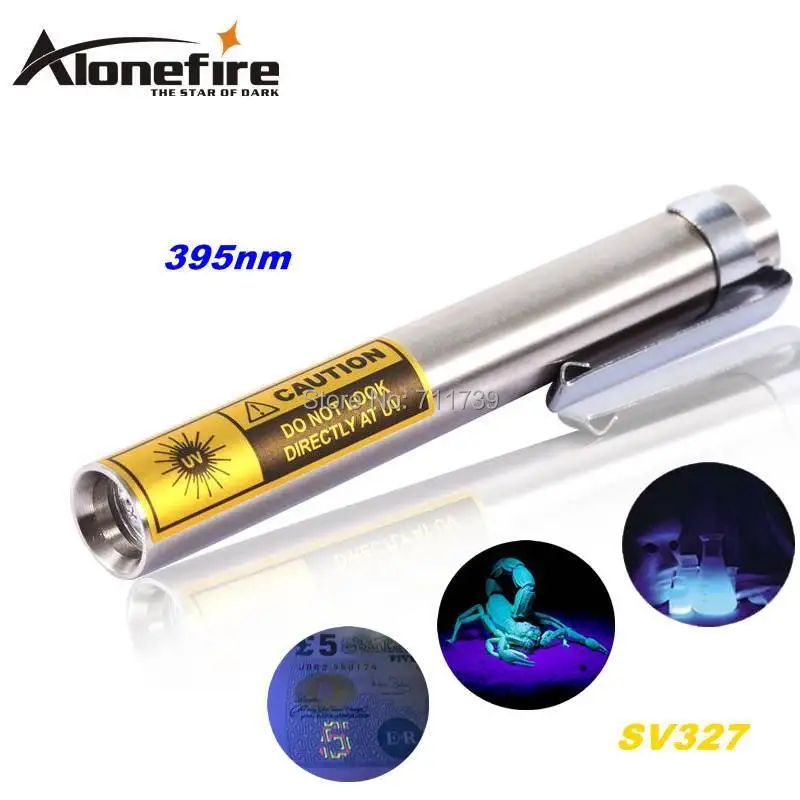 

ALONEFIRE SV327 395nm UV Mini Led Stainless steel Flashlight Ultraviolet Cat Dog Pet Urine money Detection Light Lamp AA Battery