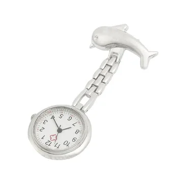 

YCYS High Quality cute Clip-on Brooch Dolphin fob Watches Fashion Round silver Women girls watches nurse watch