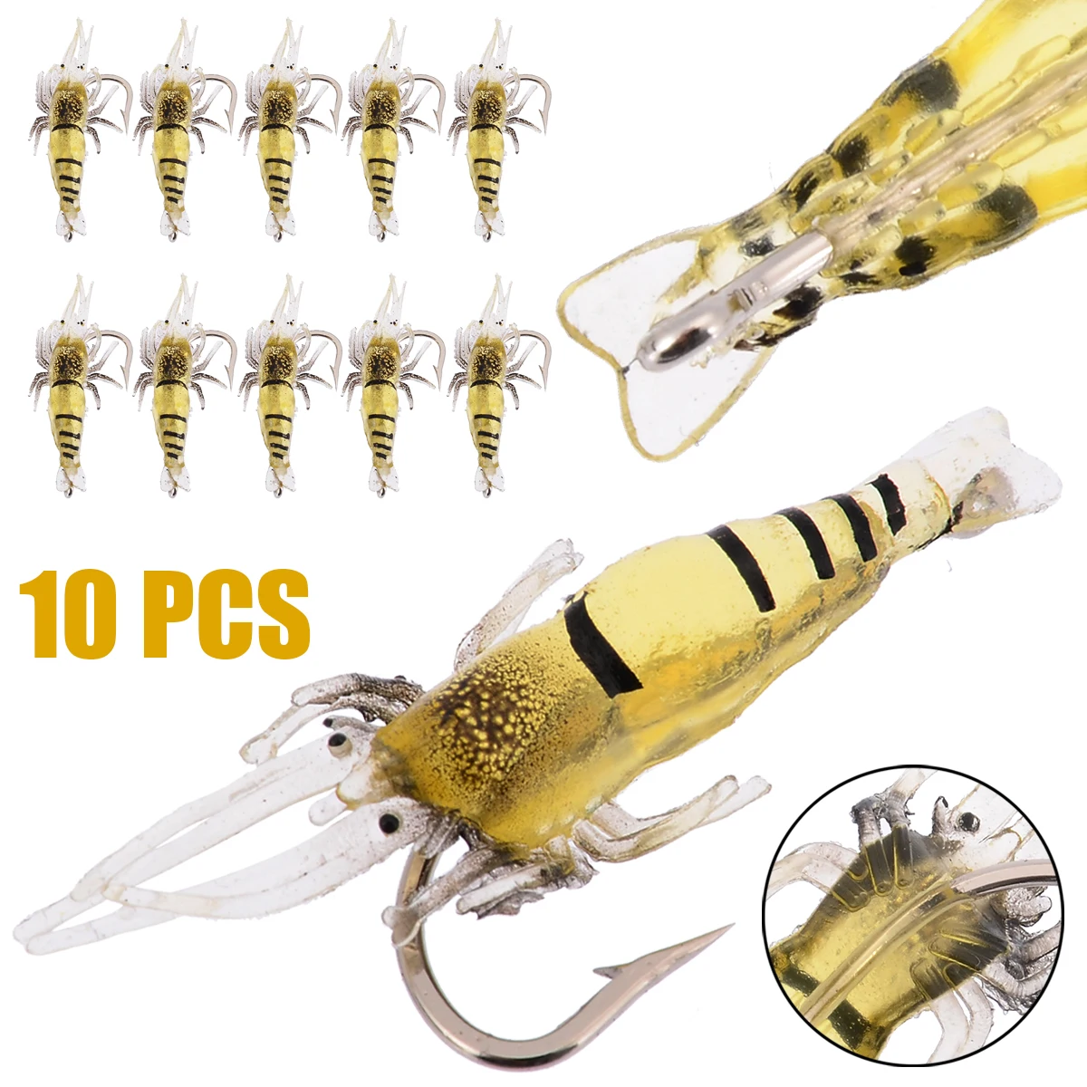 New 10Pcs Soft Silicone Shrimp Fishing Lure Wobblers Fishing Minnow Trout Fish Lures Artificial Bait Hook Bass Tackle Hook