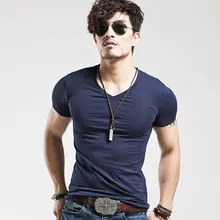 2018 10 colors elastic V neck Men T Shirt Mens Fashion T shirt Fitness Casual Male