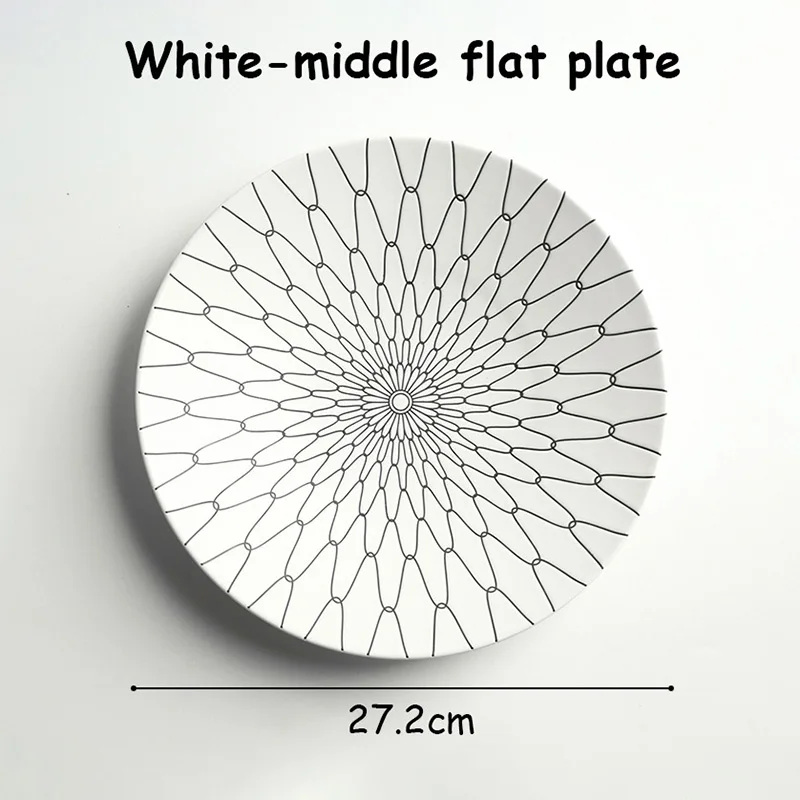 Простая плоская тарелка, миска для супа, набор керамической посуды с принтом, поднос для еды, десертные блюда, паста, салвер, контейнер для еды, набор посуды - Цвет: W-M-F-P