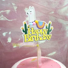 Alpaca Cactus Happy Birthday Cake Toppers Kids 1st Birthday One Year Birthday Cake Flags Cute Alpaca Birthday Party Decoration