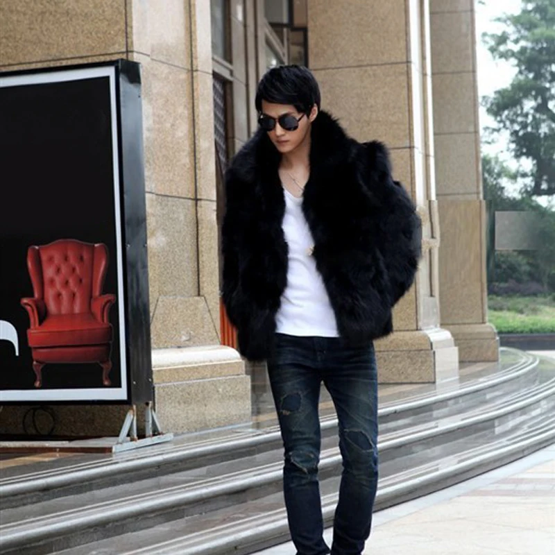 Высококачественное пальто из искусственного меха для мужчин, зимняя плотная теплая короткая стильная верхняя одежда, Меховая куртка, пальто из мягкого лисьего меха, верхняя одежда черного и белого цвета