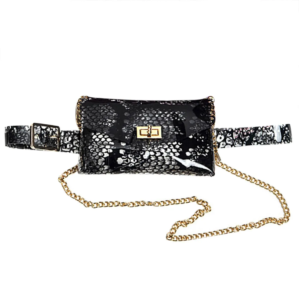 Aelicy Serpentine Fanny Pack Ladies PU Leather Waist Belt Bag Women Mini Waist Pack Luxury Handbags Women Bag Designer Chest Bag - Цвет: BK