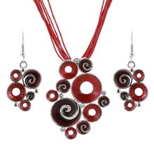 Для женщин Best подарок этническая ретро эмаль Африканский Ювелирные наборы Цепочки и ожерелья+ Серьги Свадебный комплект красного цвета стразами Bijoux