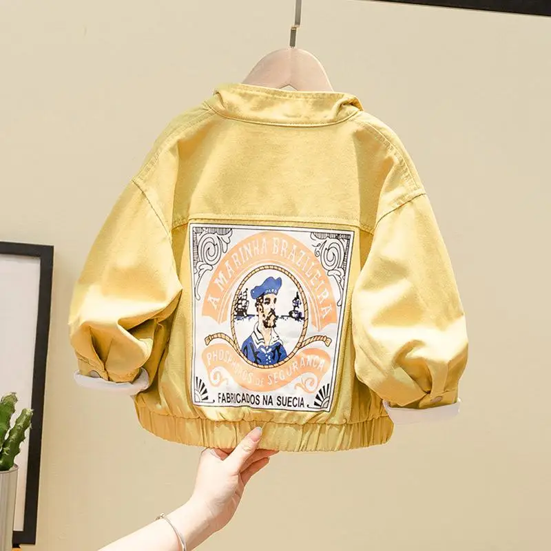 

Baby boys jacket 2019 spring new back printing design jean coat long sleeve casual jacket modis outerwear kids clothes Y1088