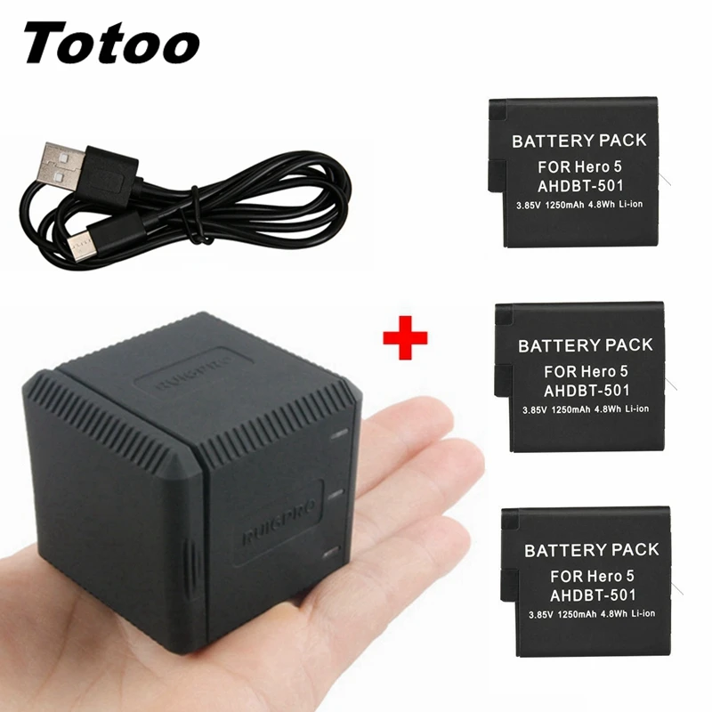 

Newest 3pcs 1250mAh For Go Pro 7 6 5 Battery+Input 5V-2A Charger For Gopro Hero 5 Hero 6 Hero 7 Black Accessories