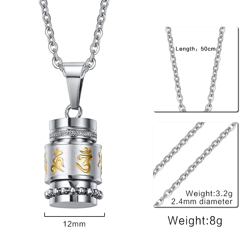 Vnox Cool Rotatable Mantra Necklaces& Pendants Stainless Steel Prayer Necklace Men Jewelry Free Chain 20"