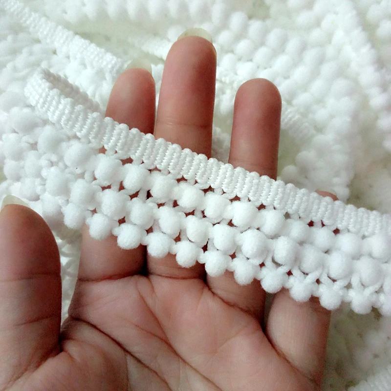 

ZHUTOUSAN White Fringe Ribbon Lace Tassel For Clothing Sewing DIY Crafts Lace Trim Balls Apparel Fabric 5yards