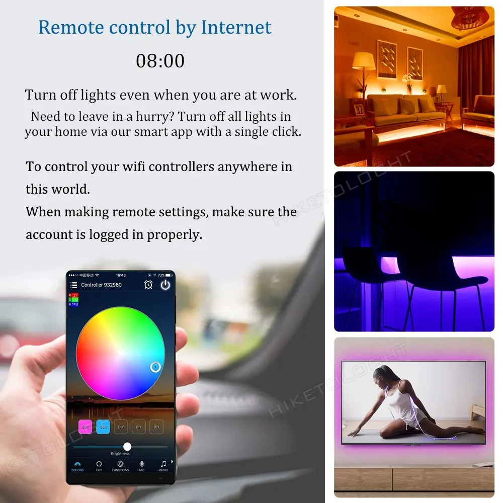 5M 300LED 5050 RGBW/WW Strip+WIFI RGBW Music controller Syc control By Amazon Alexa Google Home Smart Phone+Power full set