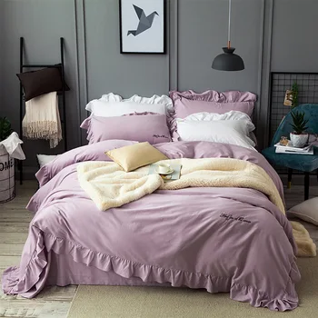 

High quality Cotton Solid Color Lace Bedding Sets Luxury Bedclothes King Queen size Duvet Cover Bed Sheet Linens set Pillowcases