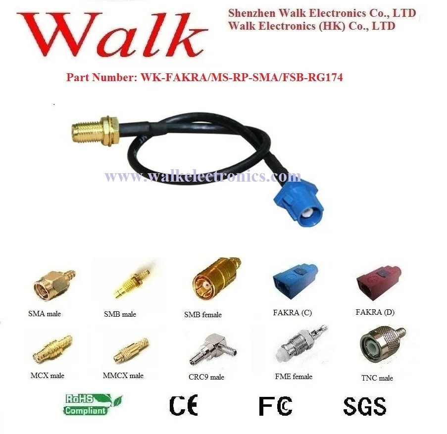 

FAKRA male RP-SMA female rg174 cable, fakra sma rg174 cable, wifi cable antenna