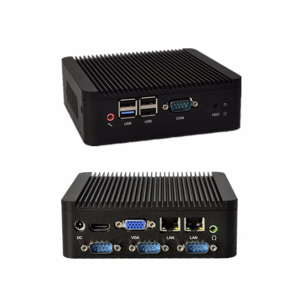 Fanless barebone mini pc Baytrail J1800 dual Core 4 serial ports  dual lan ports thin client  1080P small computer
