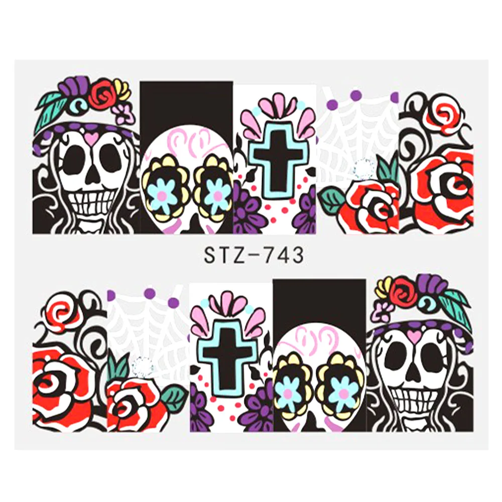 Полная красота наклейки для ногтей череп Хэллоуин переводная наклейка Цветок сексуальный дизайн ногтей слайдер украшение кончик TRSTZ731-755