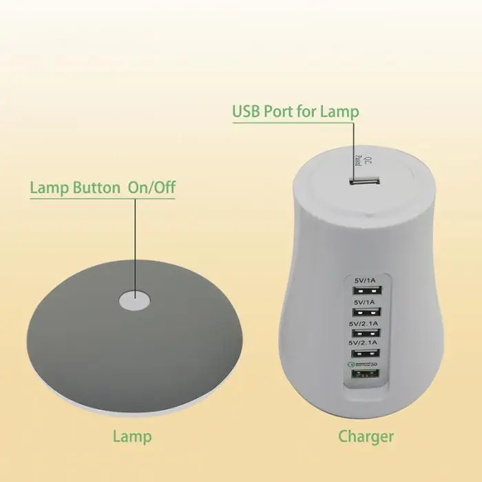 1 шт. зарядная док-станция 5 USB порт QC3.0 зарядная станция с грибной светильник EM88