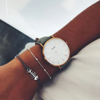 

Simple Vintage Fashion Women Bracelets Fish Bone Chain Bracelet Set Personality Charm Party Jewelry
