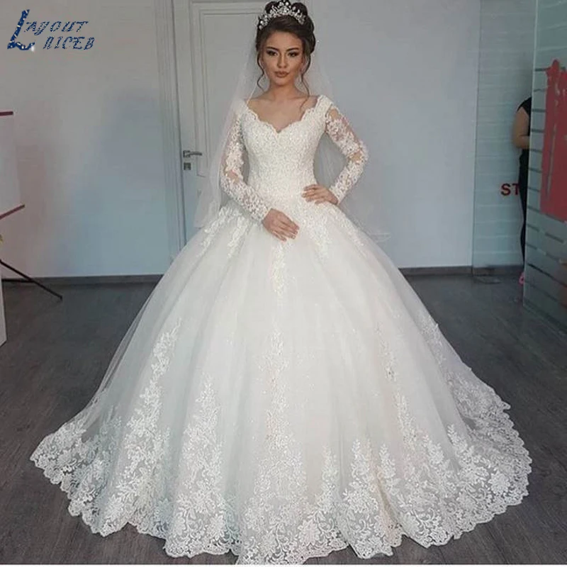 LAYOUT NICEB Wedding Dress 2021 Princess robe de mariee Long Sleeves Appliques Celebrity Ball Gown vestido De Noiva Bride Gown