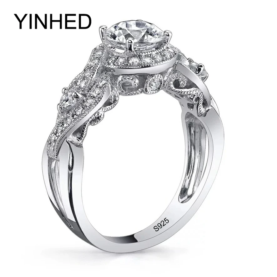yinhed luxurious retro flower wedding rings for women solid 925 sterling silver jewelry 6mm zircon cz - Flower Wedding Ring yinhed luxurious retro flower wedding rings for women solid 925 sterling silver jewelry 6mm zircon cz - Flower Wedding Ring