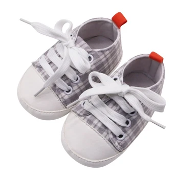 

Baby Shoes Baby Boy Girl Breathable Plaid Print Anti-Slip Canvas Shoes Casual Sneakers Walking Shoe Soft Soled First Walkers