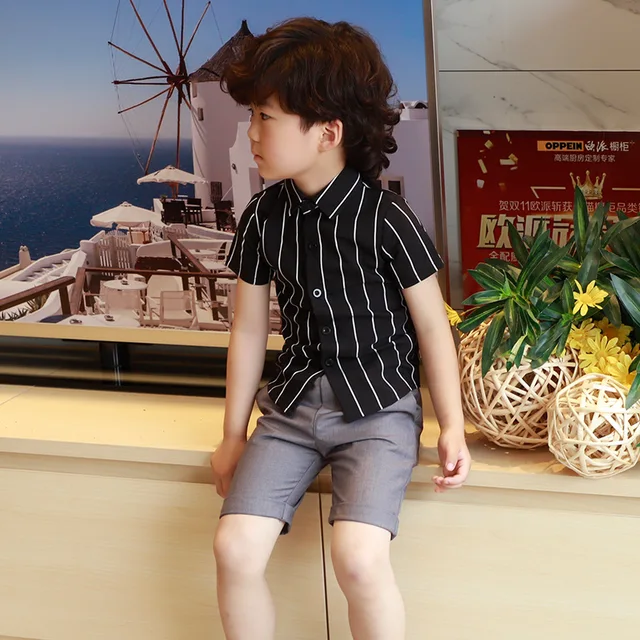Fashion Boys Shirt for Summer Kids Cotton Short Sleeve Dress Shirts for