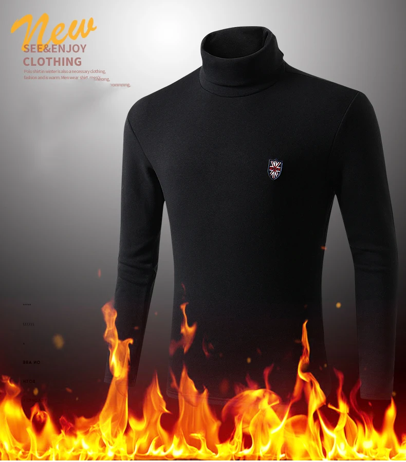 thermo shirt for men cotton undershirts warm t-shirts long sleeve shirt with flag badge turtleneck clothing plus velvet thicken (1)