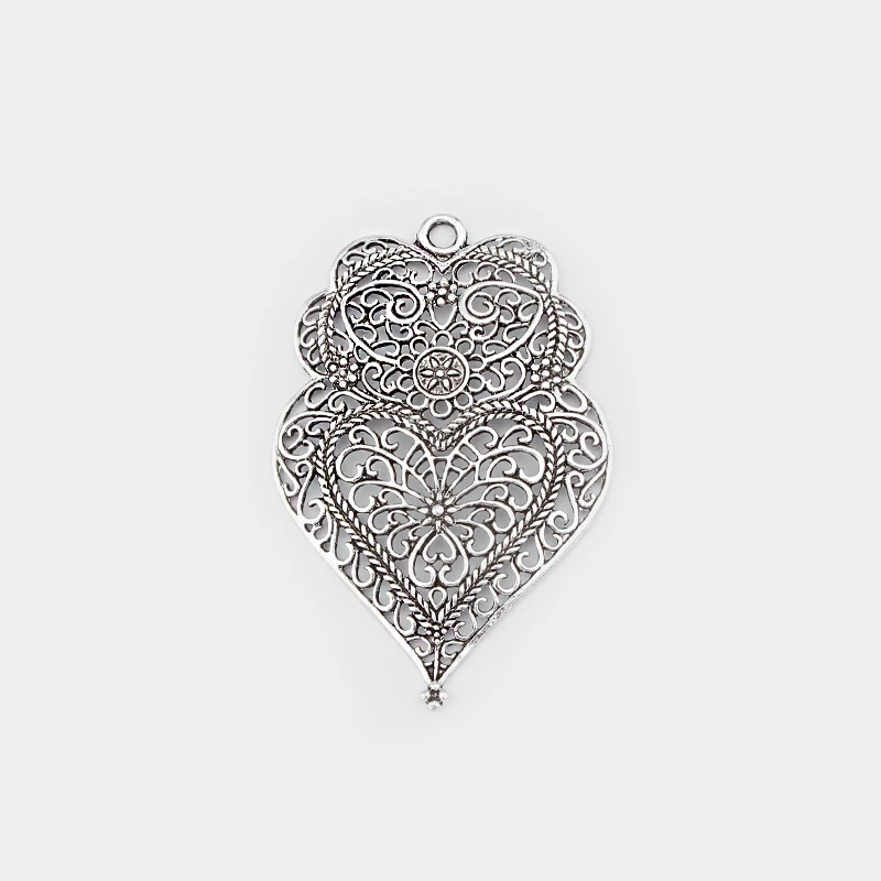 4 шт. большие полые филигранные амулеты античное серебро Виана сердце кулон для ожерелья принадлежности для серег, украшений, изготовление 74x49 мм