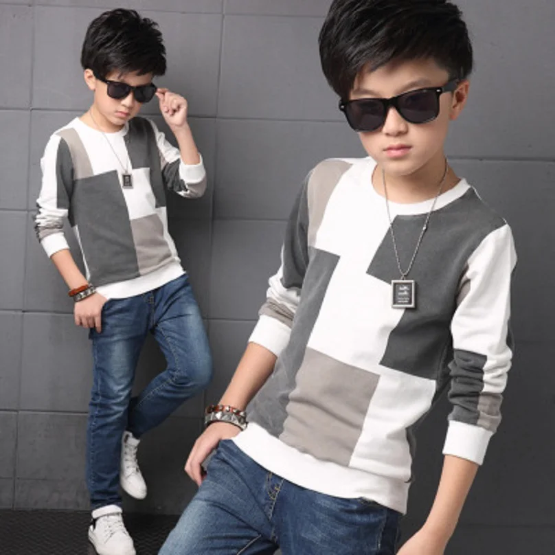 

2018 New Leisure children's clothes, Kids Boy Spring Check Long-Sleeved Jacket Sweater Knitting Squares Cuhk Children 5-17 Age