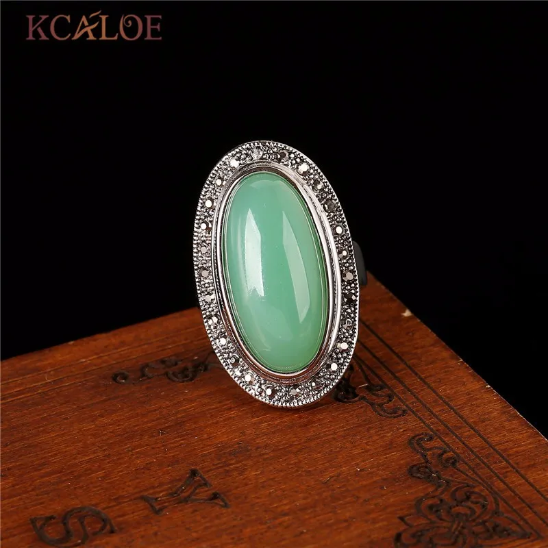 KCALOE дамское кольцо с Зелеными камнями, очаровательное Брендовое ювелирное изделие, античные черные стразы, натуральный камень, свадебные кольца на годовщину Anillos