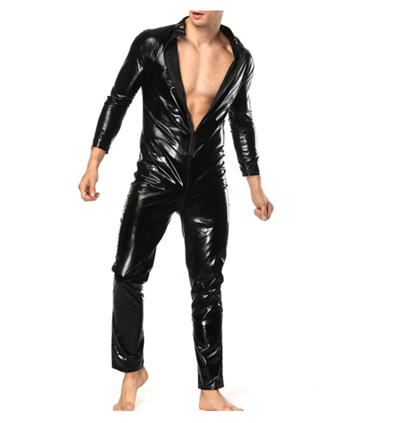 2019 New Sexy Hot Faux Leather Pole dancing Uniform Men's Nightclub Shiny PVC Latex Slim Bodysuit Nightclub prince (1)