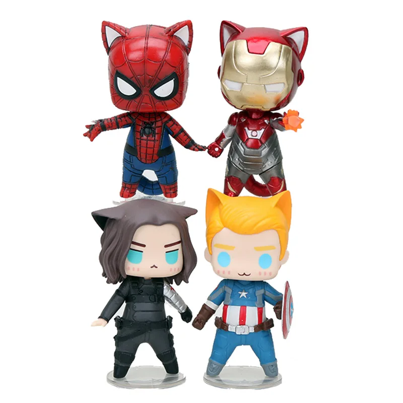 

8 cm/3.14 Inches Q version Marvel Avengers Captain America Winter Soldier Iron man Spiderman Cat Action figure Model Toys