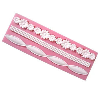 

3D Lace Flower Bead Chain Silicone Fondant Mould Cake Decorating Baking Molds Sugar Paste Tools