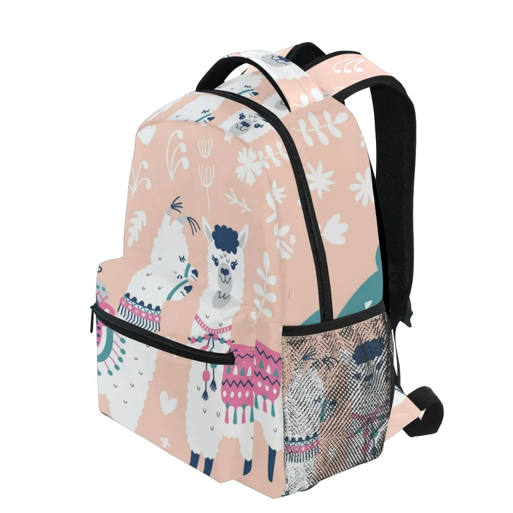 Alpaca Nopersonality School Bag Set for Teenage Girls Backpack with Bottle Holder Small Womens Casual Daypack Rucksacks Light Pink