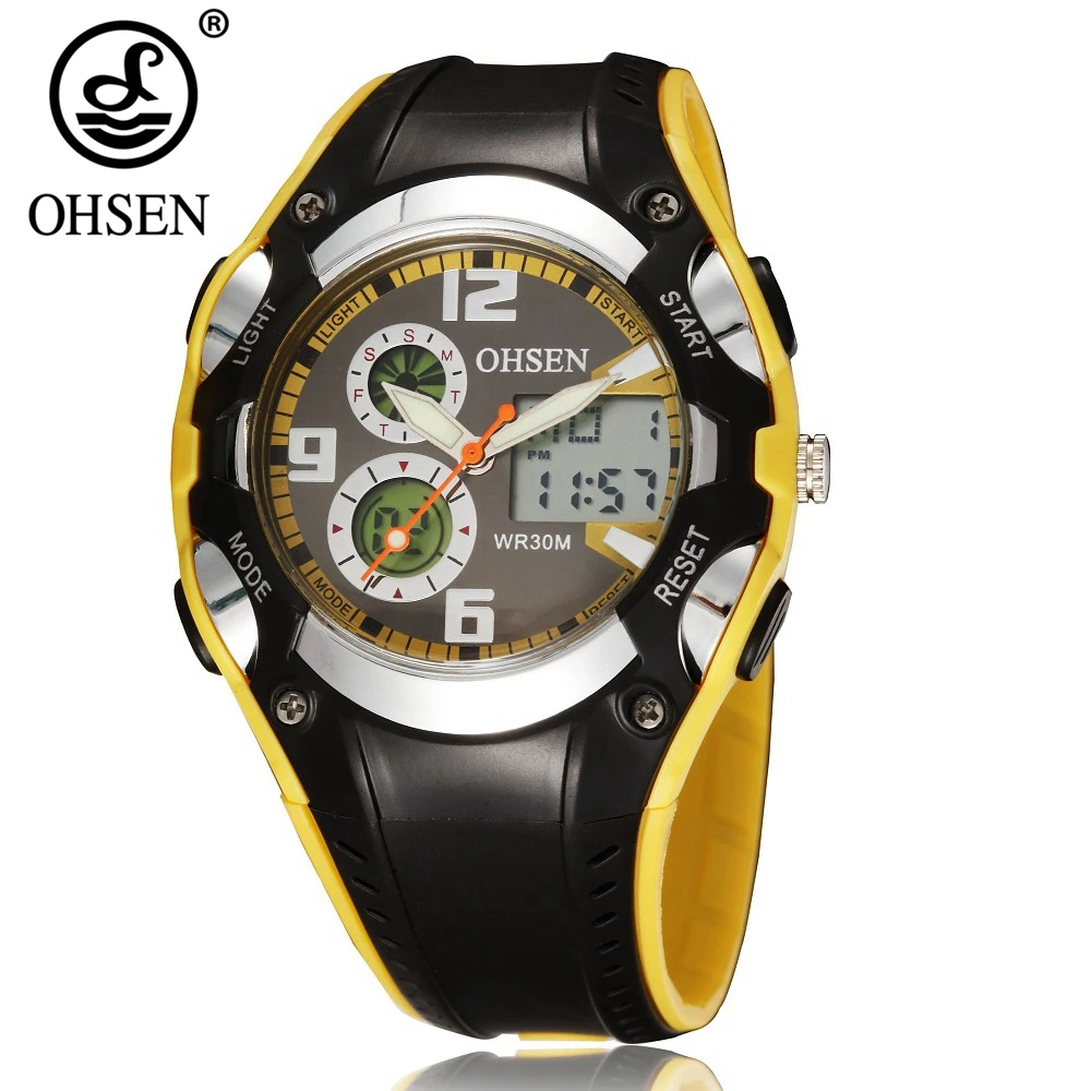 Модный бренд OHSEN студенческие спортивные детские часы силиконовый ремешок водостойкие цифровые мальчики Dual time дисплей детские наручные