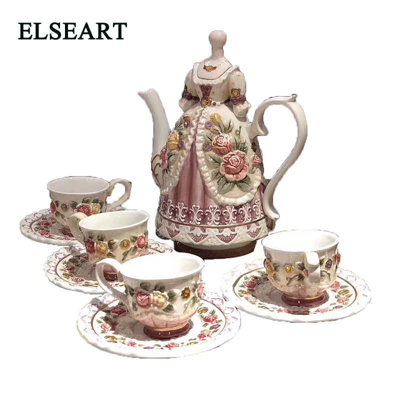 

Ceramic Coffee Cup Saucer Set Coffee Pot afternoon tea flower teapot teacup for home decoration
